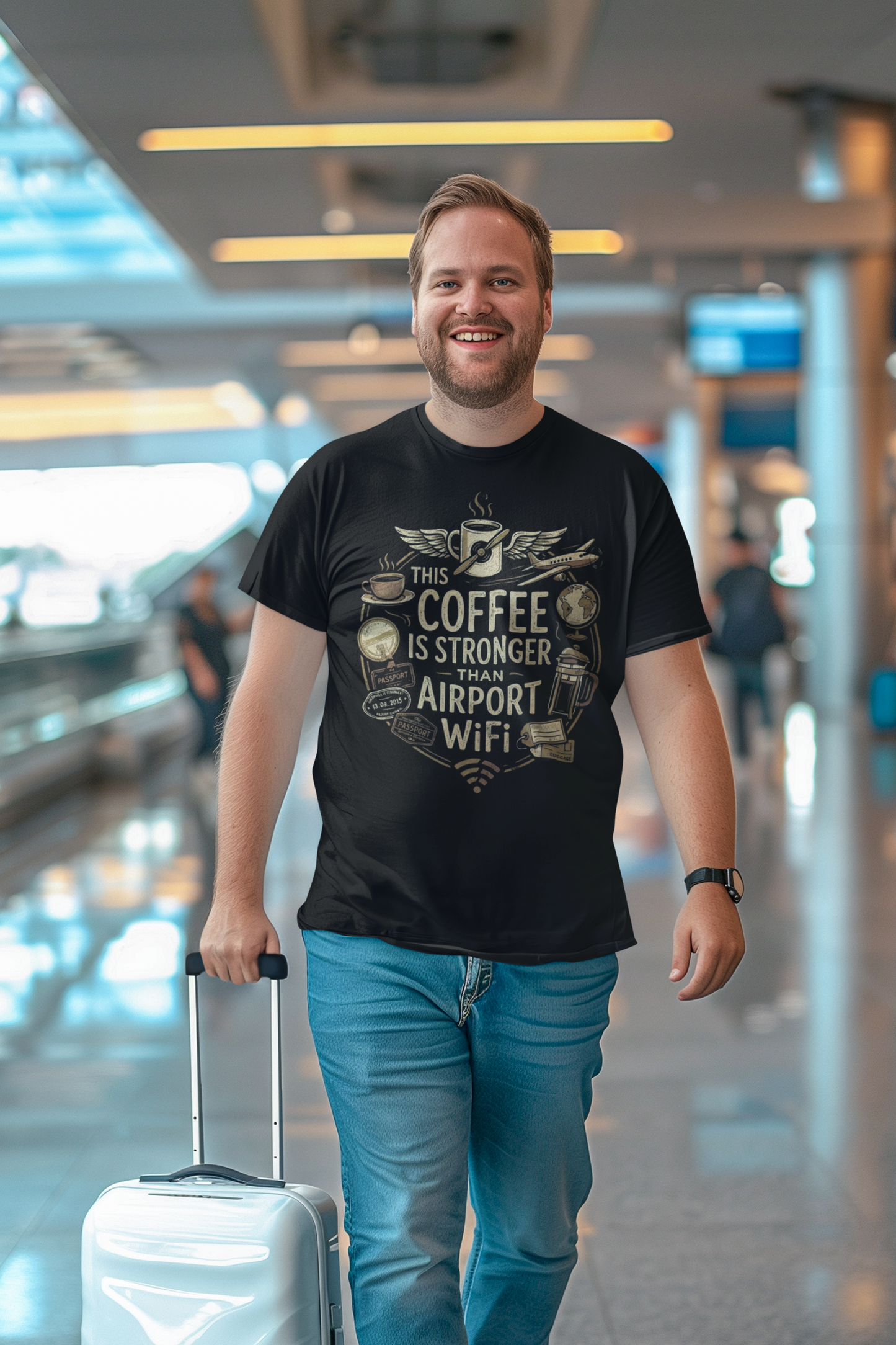 This Coffee Is Stronger Than Airport WiFi (Unisex T-Shirt)